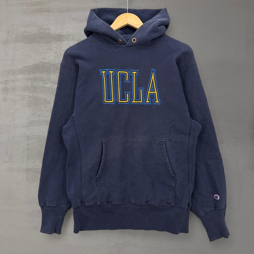 Vintage Champion Hoodie Navy UCLA Reverse Weave 90s Sweatshirt Embroidered Large